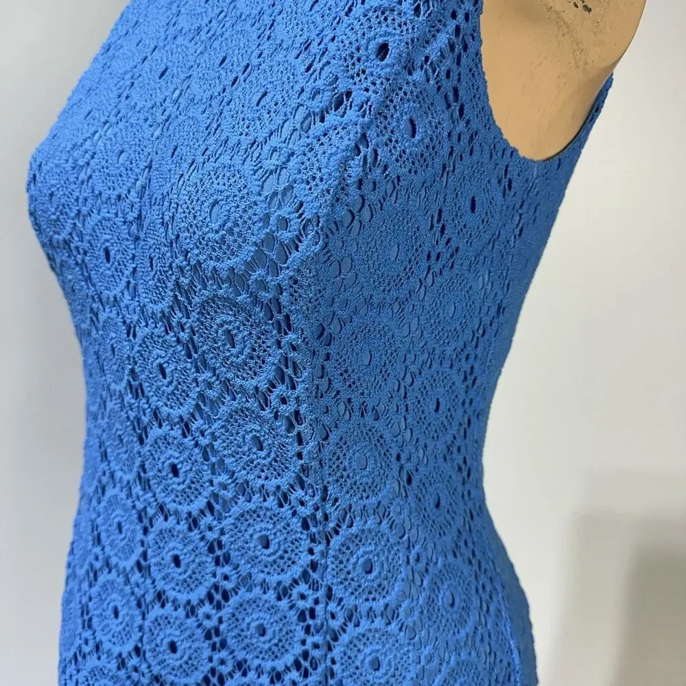 Lilly Pulitzer Size M ALEXA Blue Crochet Lace Dress Sleeveless Zip Charm Shift - Picture 4 of 12